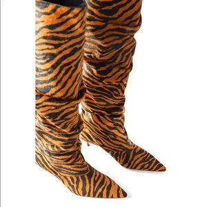 Zara Leather Zebra Print Kitten Heel Boots SZ 8US